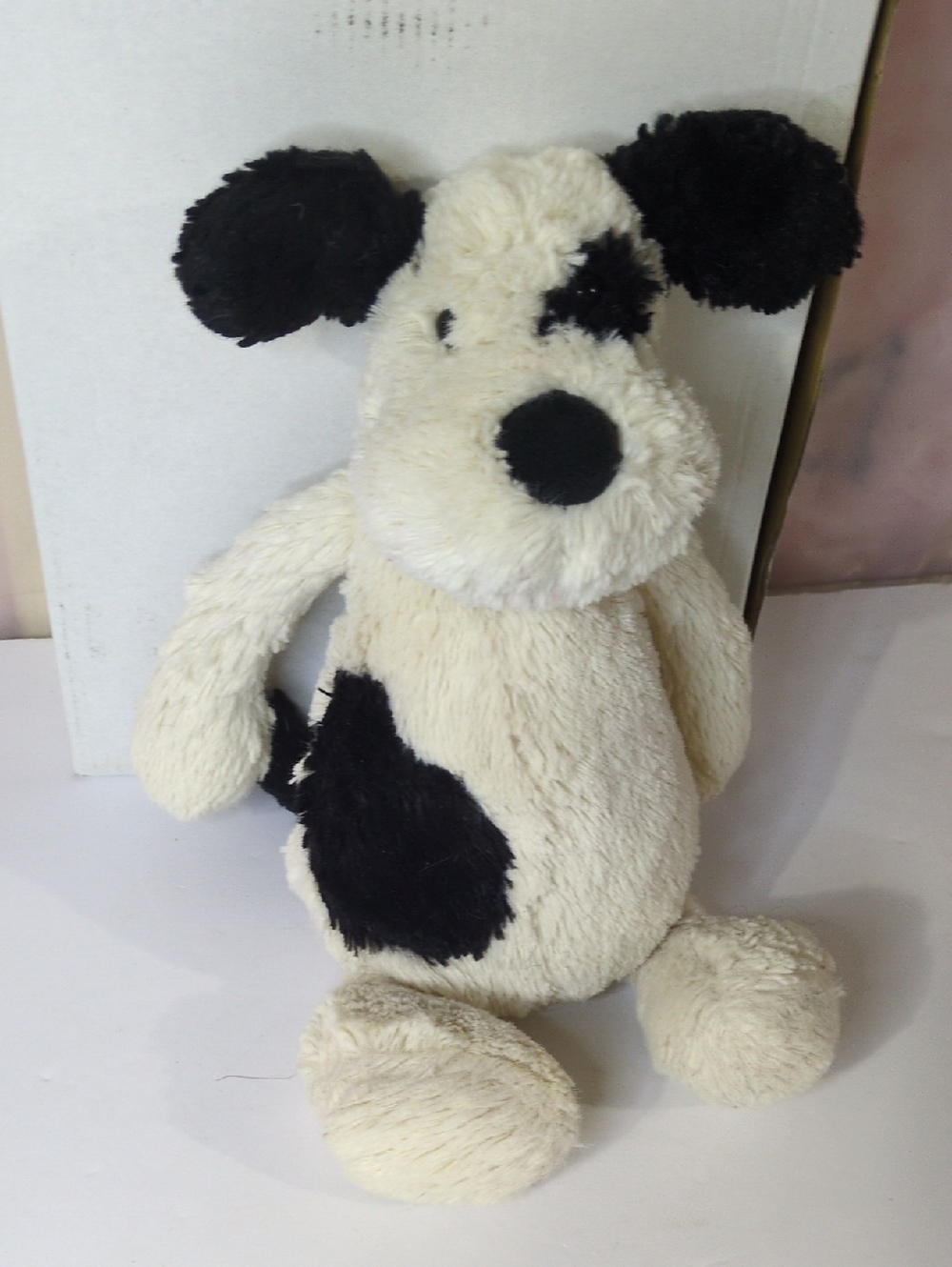 Bashful White Plush Dog Black Spot Medium 12" Jelly Cat Soft Stuffed Animal